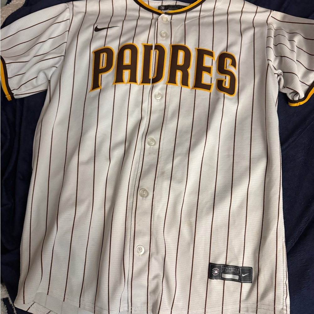 Nike Padres White and Gold Striped Jersey